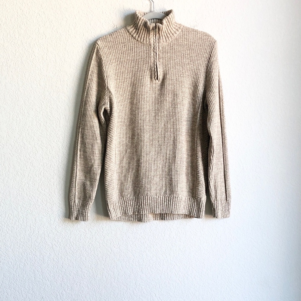 Fatface Mens Cotton Blend 1/4 Zip Sweater Heathered Natural Oatmeal Medium